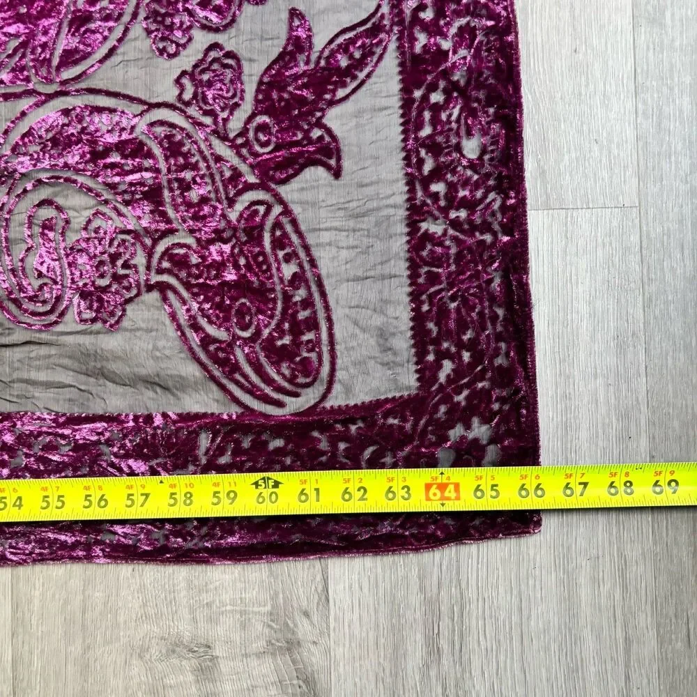 Scarf Sheer Silk Velvet Purple Paisley Design Head Shoulder Covering 21 x 66 in